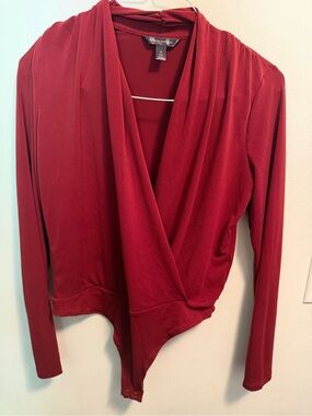 Banana Republic Deep Red Surplice Long-Sleeve Bodysuit
